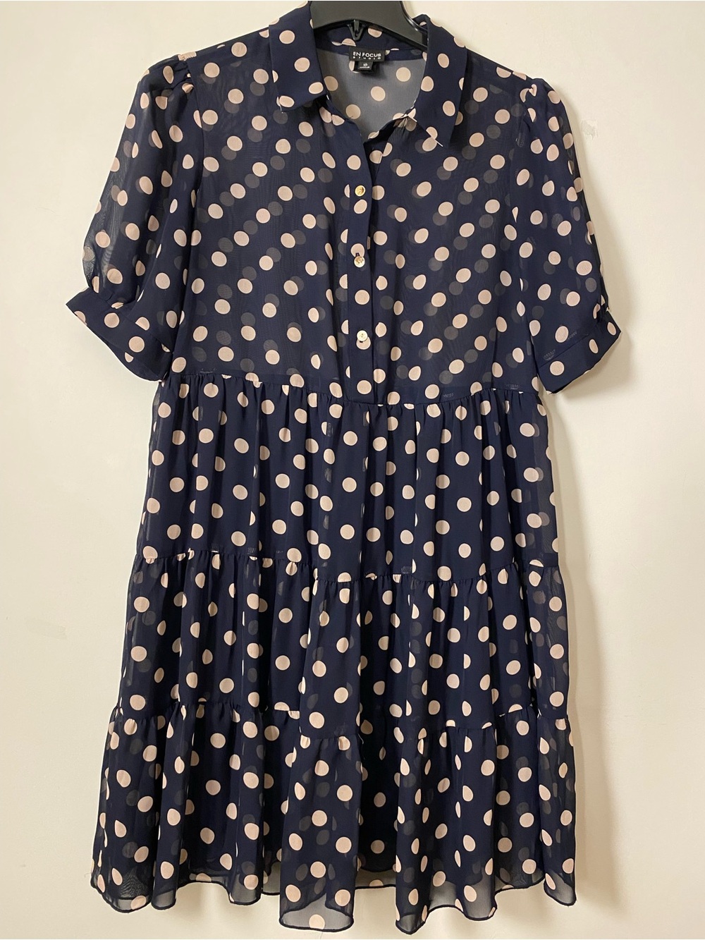 EnFocus Studio Navy Dress with Light Pink Polka Dots